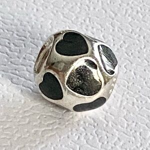 Authentic Pandora Sterling Silver Black Enamel “Love You” Hearts Charm ~ Retired